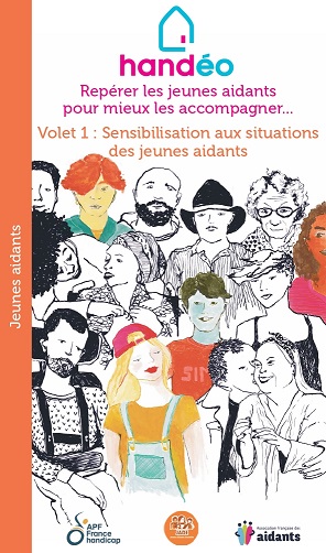 Couverture guide pratique de l'association Handéo sur la sensibilisation aux situation des jeunes aidants