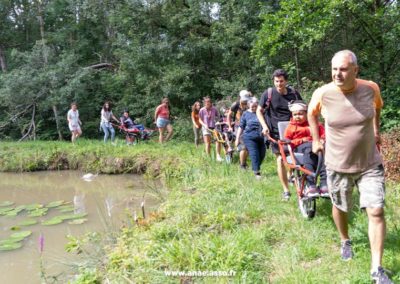 Randonnée adaptée PMR en joëlette dans la forêt de Jambville avec l'Anaé et des compagnons scouts