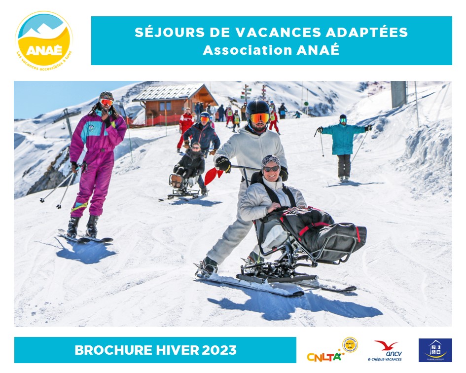 Couverture de la brochure des séjours de vacances adaptées hiver 2023 de l'association Anaé
