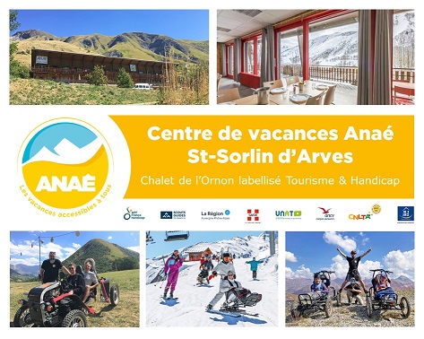 Couverture du flyer Anaé Vacances, séjours adaptés handicap moteur et déficience intellectuelle à Saint-Sorlin d'Arves en Savoie