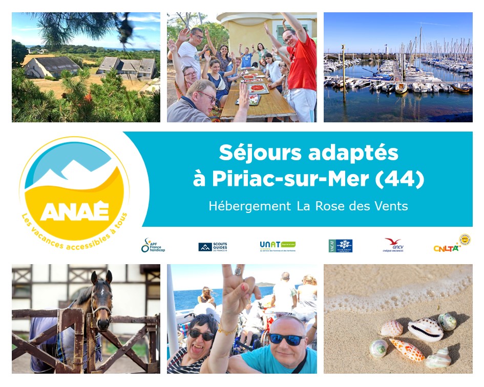 Page recto du flyer séjours adaptés à Piriac sur Mer en Loire-Atlantique