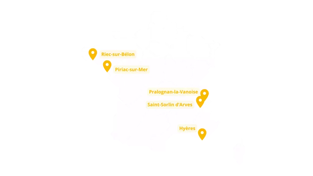 Carte de France des destinations de l'association ANAE Vacances